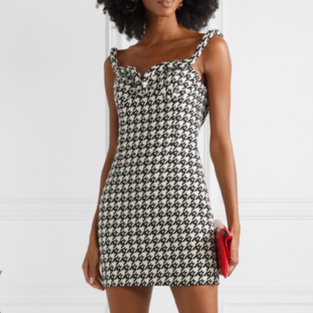 AREA NYC houndstooth tweed wool piping bustier mini dress NWT